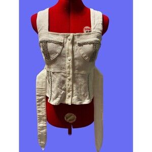Nanushka Women’s White Denim Corset Top With Rhinestones Size Medium
